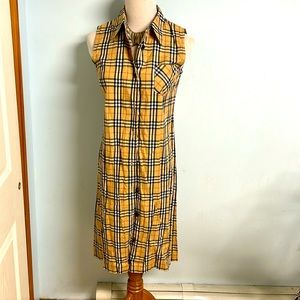 Burberry Mustard and Black Check Midi Dress